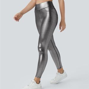 HALARA SoftlyZero™ Faux Leather High Waisted Pocket Leggings Shiny Black Silver